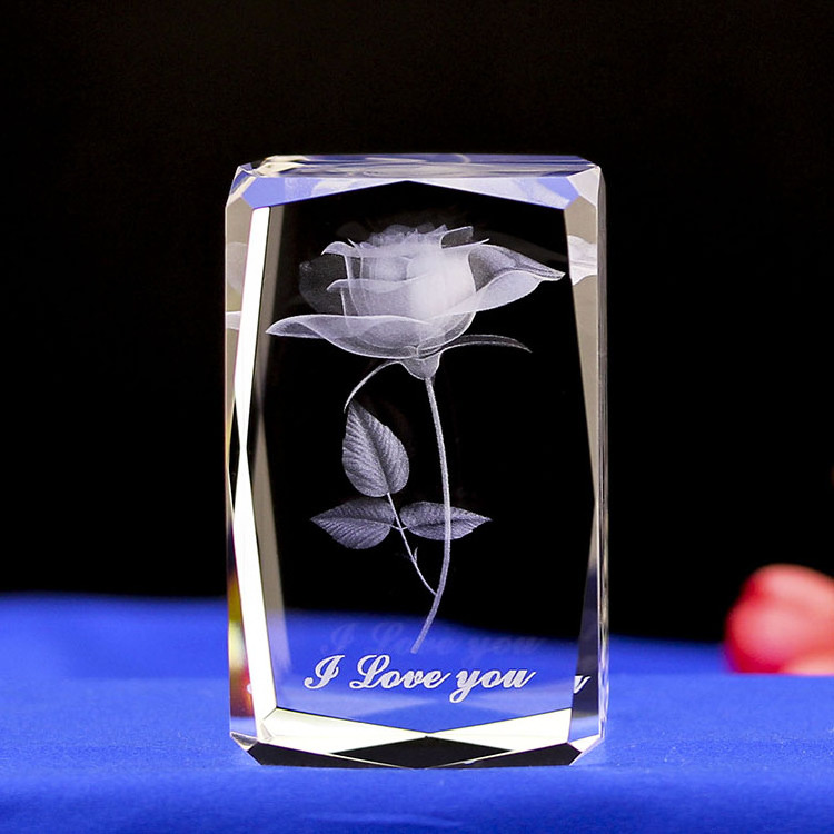 Wholesale Wedding Gifts Flower K9 3d Laser Love Crystal Engraved Rose Home Decoration Gift Box Customized Logo Folk Art 1 Color