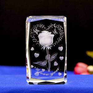 Wholesale Wedding Gifts Flower K9 3d Laser Love Crystal Engraved Rose Home Decoration Gift Box Customized Logo Folk Art 1 Color