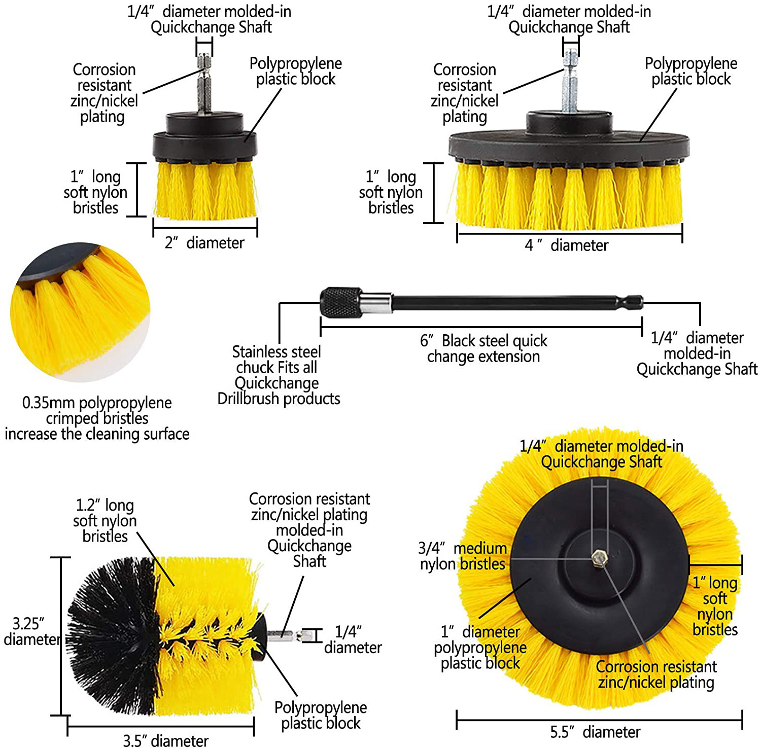 Power nylon drill clean brushes for cleaning floor/sofa dusting carpet tyre rim drill clean brush set/kit