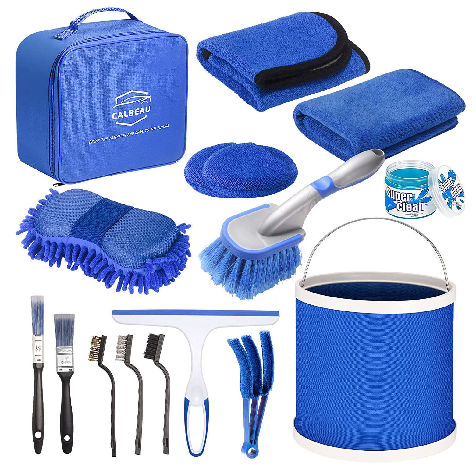 16pcs Car Wash Cleaning Kit Wash Folding Bucket Towels Tire Brush Combination Car Detailing Brush