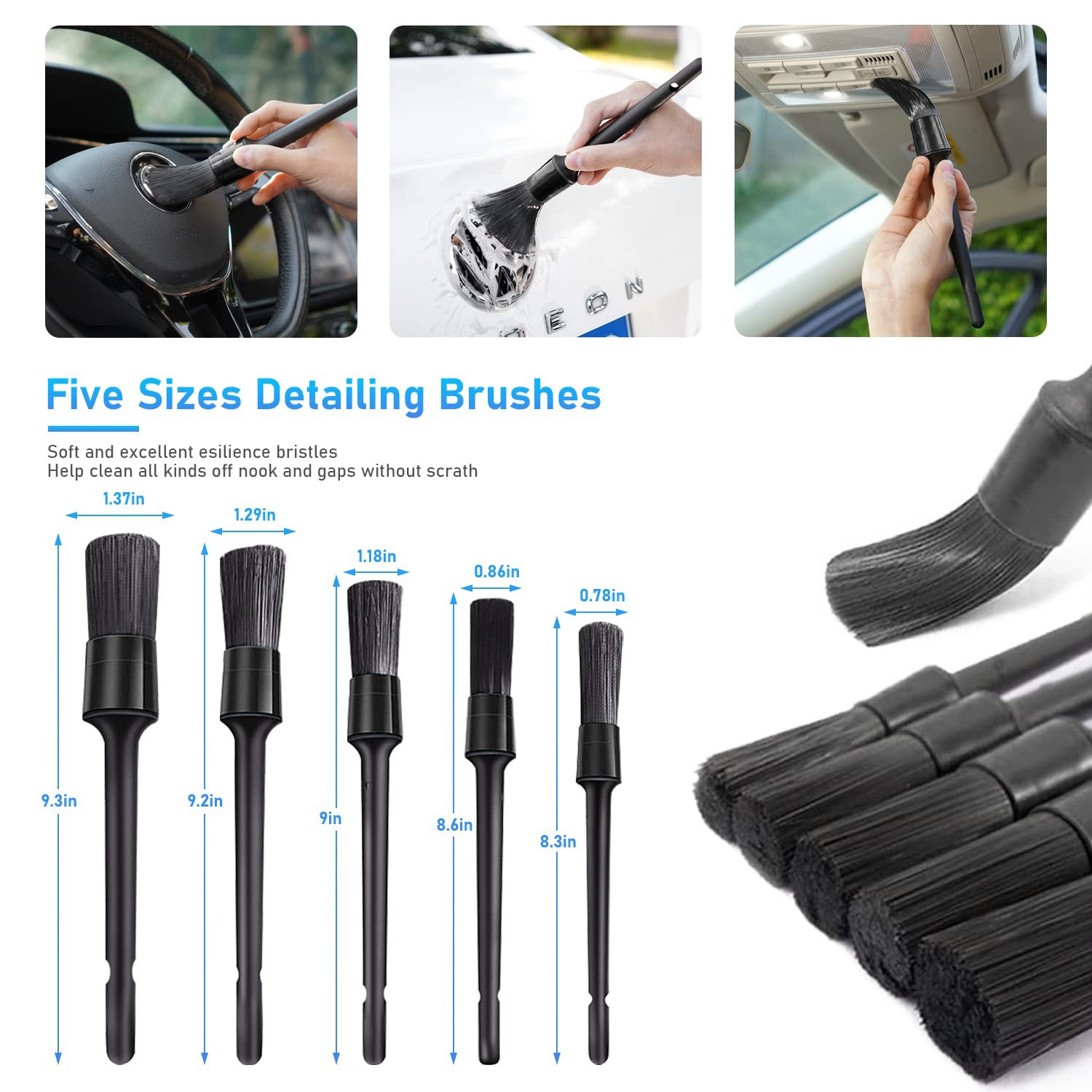 19 Pcs Car Detailing Kit Drill Soft Brush Set Auto Interior Exterior Cleaning For Washing Wheel Dashboard Leather Seats