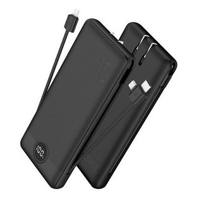 Portable Travel Charger Battery Pack Foldable AC Plug Wall Charger and Built-in Cable 2-in-1 power bank 10000mAh