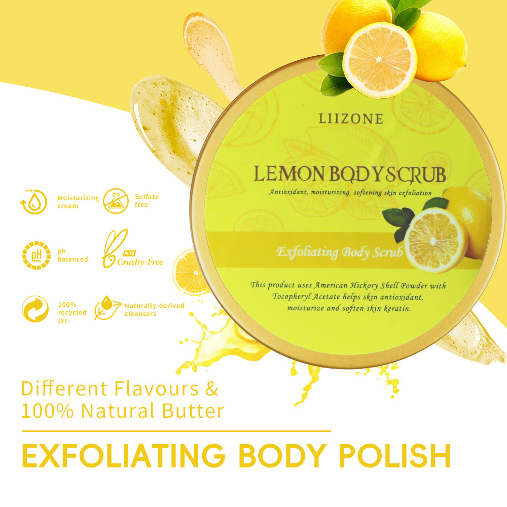 Private Label Best 100% Organic Ingredient Whitening Body Face Pedicure Body Scrub Exfoliating Lemon Sugar Whitening Body Scrub