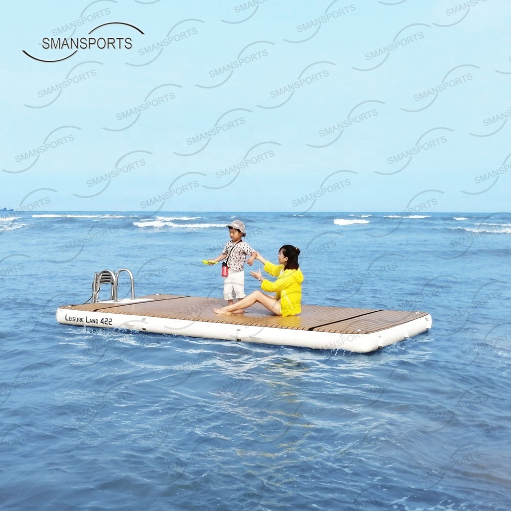 Inflatable drop stitch water mat 4 6 8 10 person aqua floating island dock raft boat swim pontoon raft with ladder