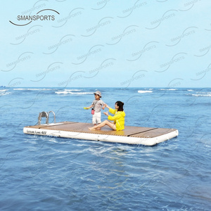 Inflatable drop stitch water mat 4 6 8 10 person aqua floating island dock raft boat swim pontoon raft with ladder