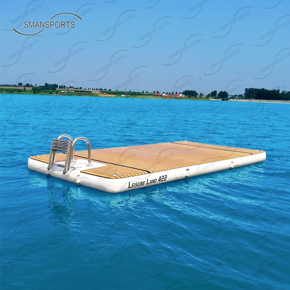 Inflatable drop stitch water mat 4 6 8 10 person aqua floating island dock raft boat swim pontoon raft with ladder