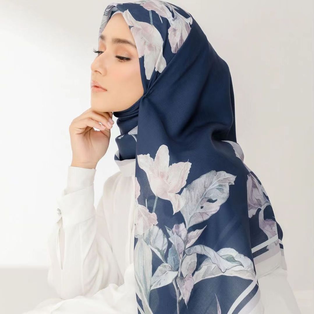 New Style Cotton Voile Printed Bawal Hijab Malaysia Muslim Bawal Cotton Voile Print Hijab Scarf For Women