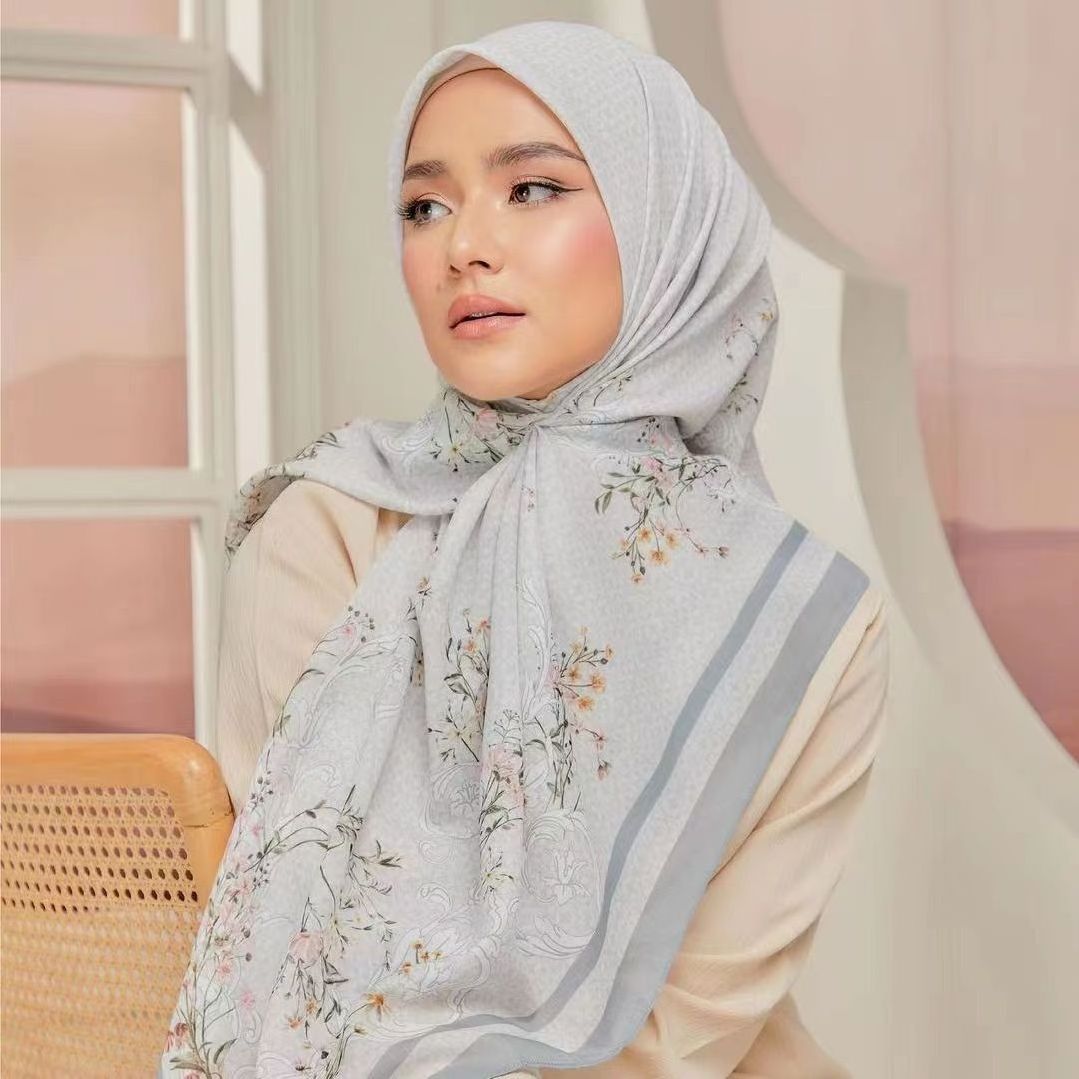 New Style Cotton Voile Printed Bawal Hijab Malaysia Muslim Bawal Cotton Voile Print Hijab Scarf For Women