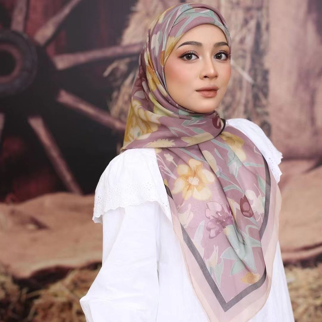 Free custom Malaysia custom printed voile square scarf hijab Malaysia Tudung Bawal Cotton Voile For Women