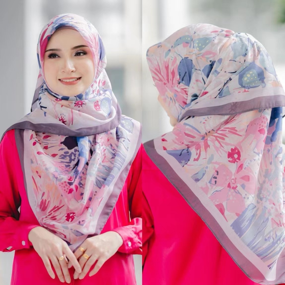 Customize Premium Cotton Voile Bawal Hijab Malaysia Muslim Print Hijab Scarf 45inch