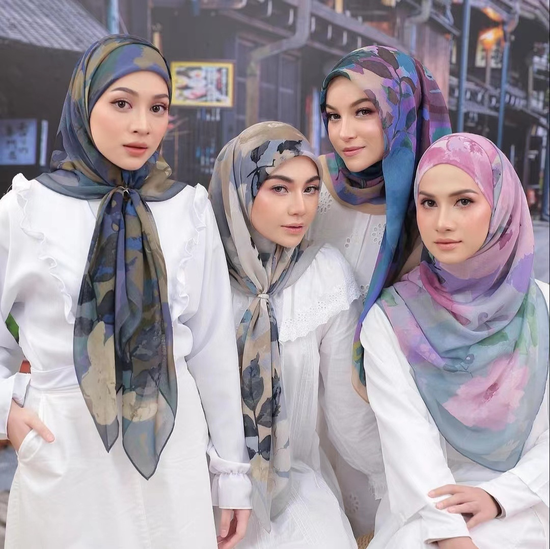 Free custom Malaysia custom printed voile square scarf hijab Malaysia Tudung Bawal Cotton Voile For Women