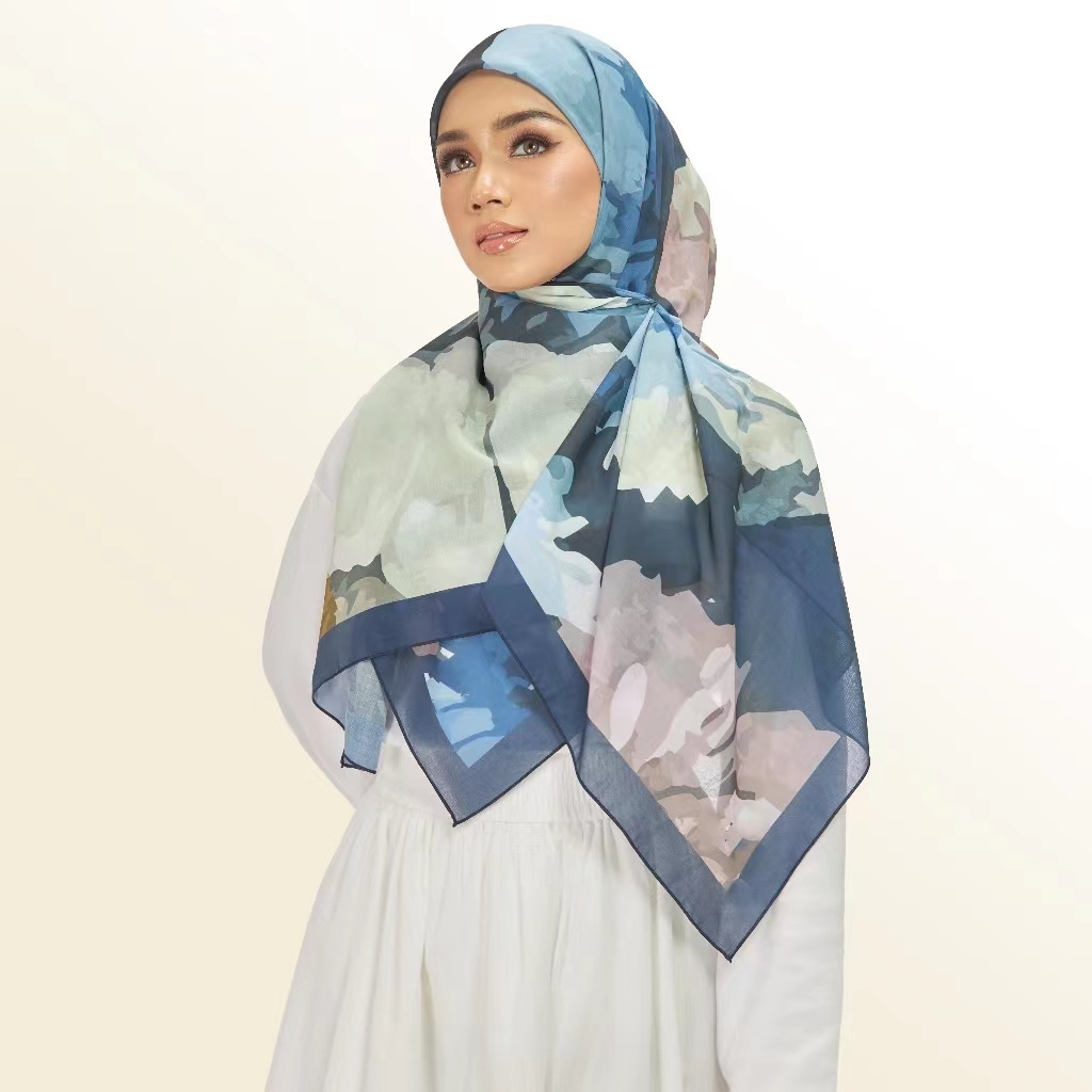 Custom cotton voile printed square hijab cotton voile soft cotton linen viscose headscarf hijab tudung bawal