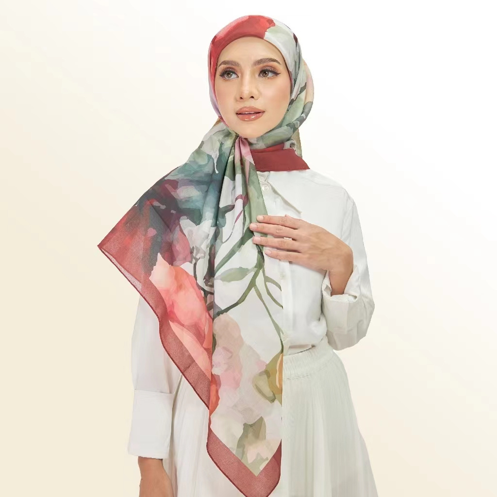 Custom cotton voile printed square hijab cotton voile soft cotton linen viscose headscarf hijab tudung bawal