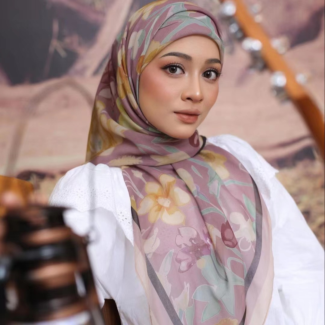 Free custom Malaysia custom printed voile square scarf hijab Malaysia Tudung Bawal Cotton Voile For Women