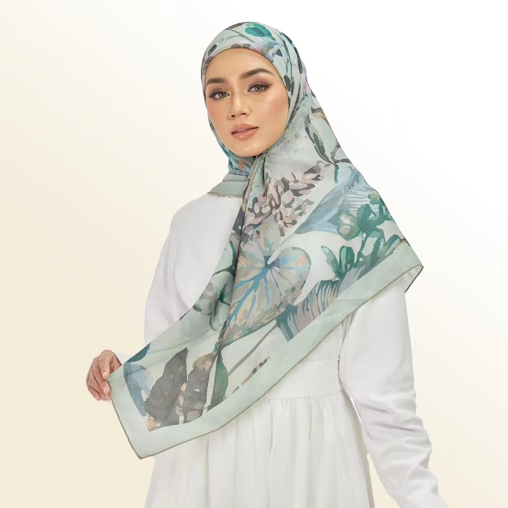 Custom cotton voile printed square hijab cotton voile soft cotton linen viscose headscarf hijab tudung bawal