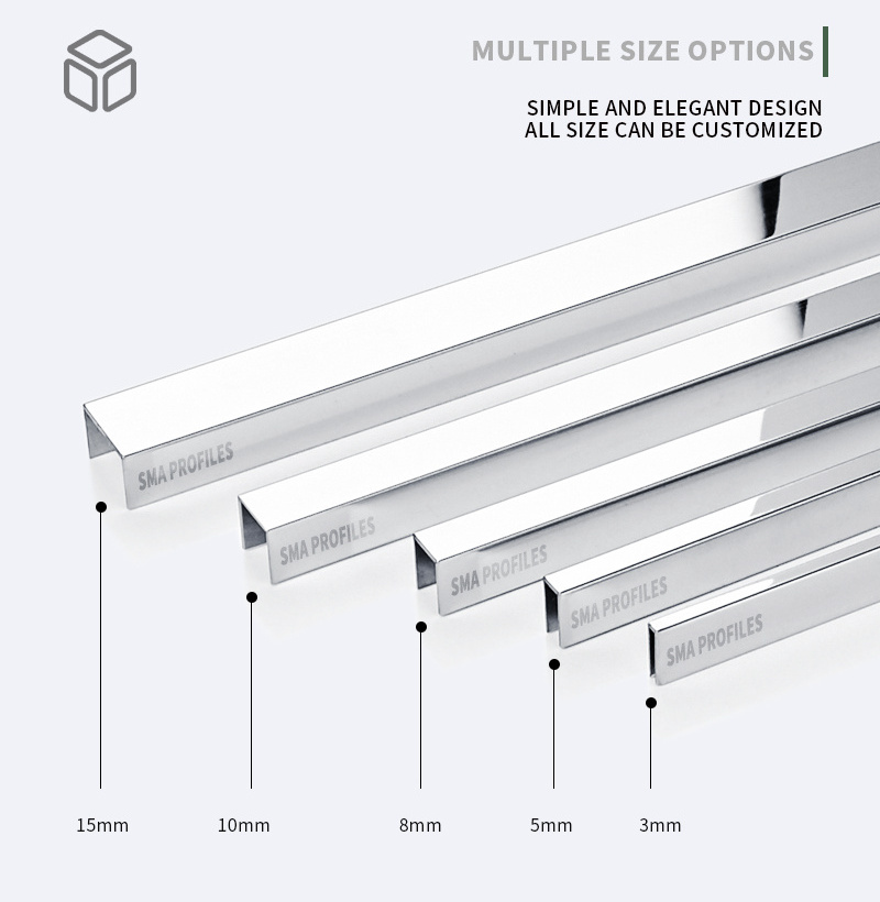 SMAProfiles Stainless Steel Metal Straight U Shaped Edge Tile Trim for door, cabinet, wall, ceiling decoration