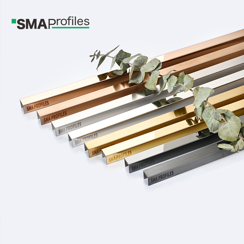 SMAProfiles Stainless Steel Metal Straight U Shaped Edge Tile Trim for door, cabinet, wall, ceiling decoration