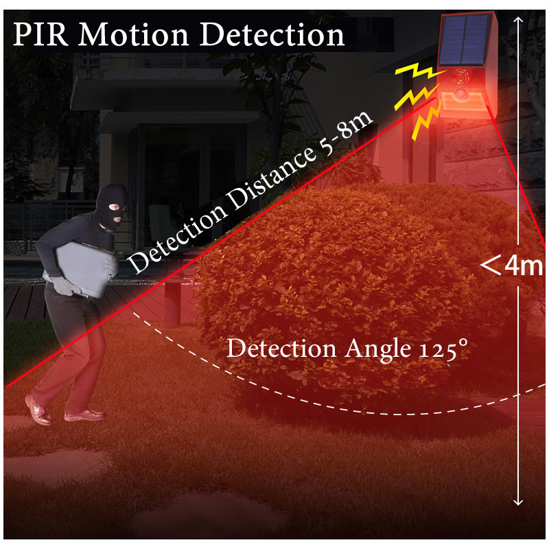 Multi-Function Solar PIR Motion Sensor Alarm Light Remote Control 129dB Siren For Home Garden Shed Caravan Farm Security Lamp