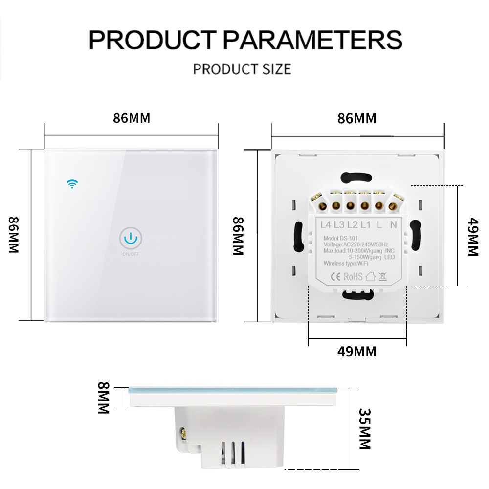 OEM 1000pcs ZigBee Wall Touch Smart Light Switch With Neutral/No Neutral ,No Capacitor Smart Life/Tuya Works with Alexa