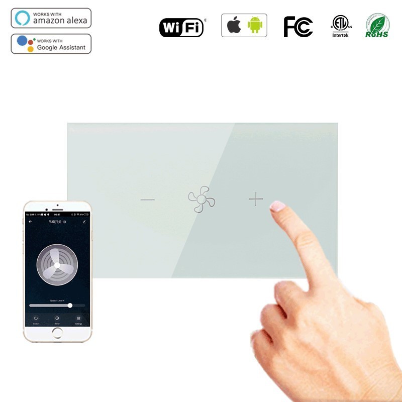SMARSECUR Supports Google Home US Wireless WIFI Remote Control Wall Fan Speed Control Smart Electric Touch Fan Dimmer Switch