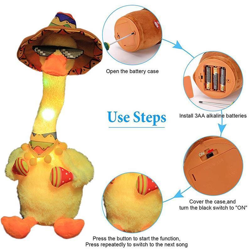 wholesale singing electric talking plush funny space dancing duck toy mexicain yellow talking duck dancing duck