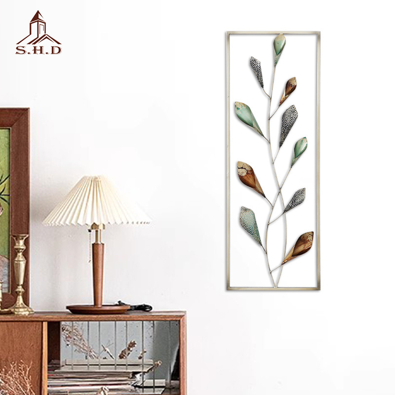 Luxury Wrought Iron Living Room Entrance Wall Decoration Gold Metal Leaves Wall Hanging Decor