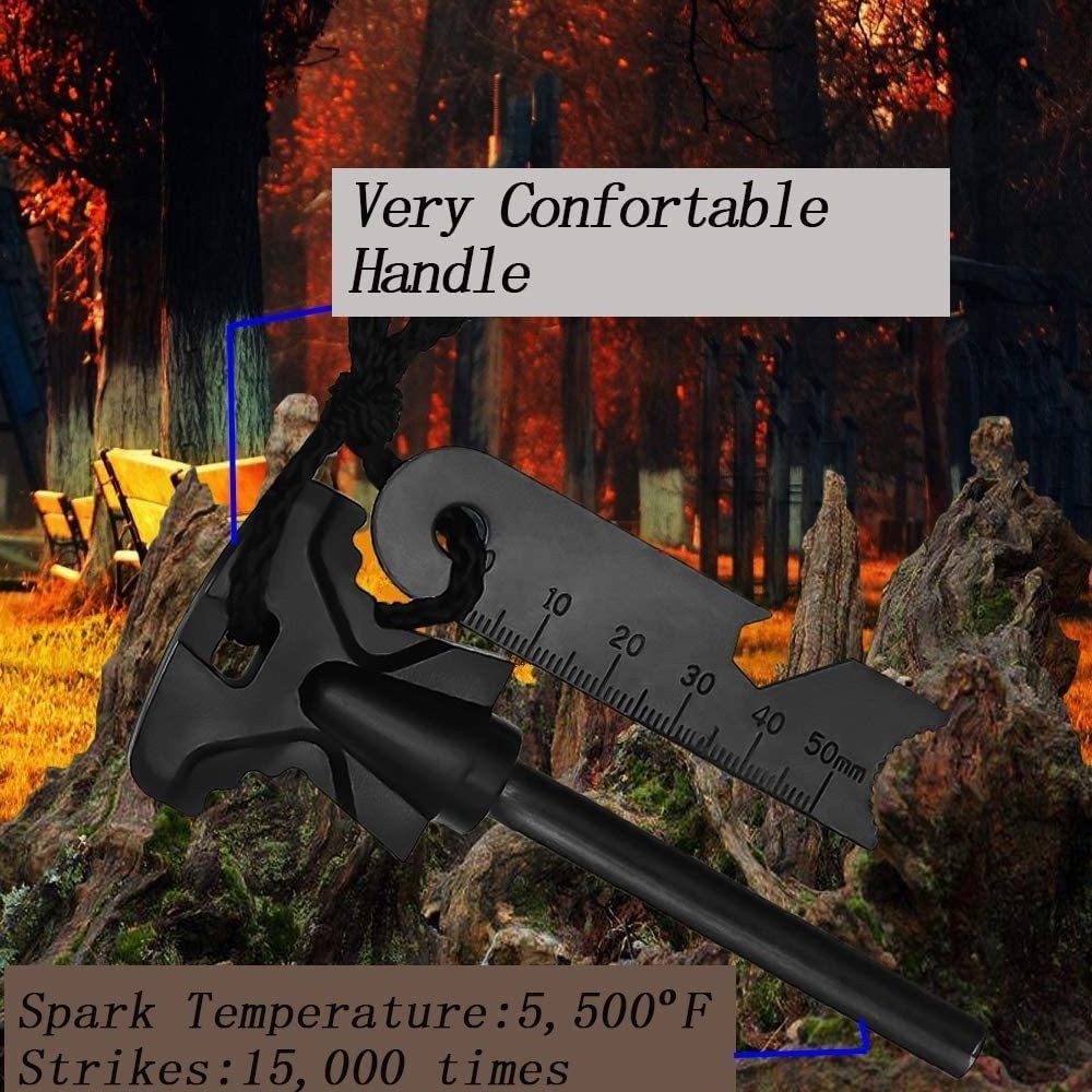 Waterproof Survival Ferro Rods Starter Flint Fire Starter with Easy Grip Handle and Multifunction Striker