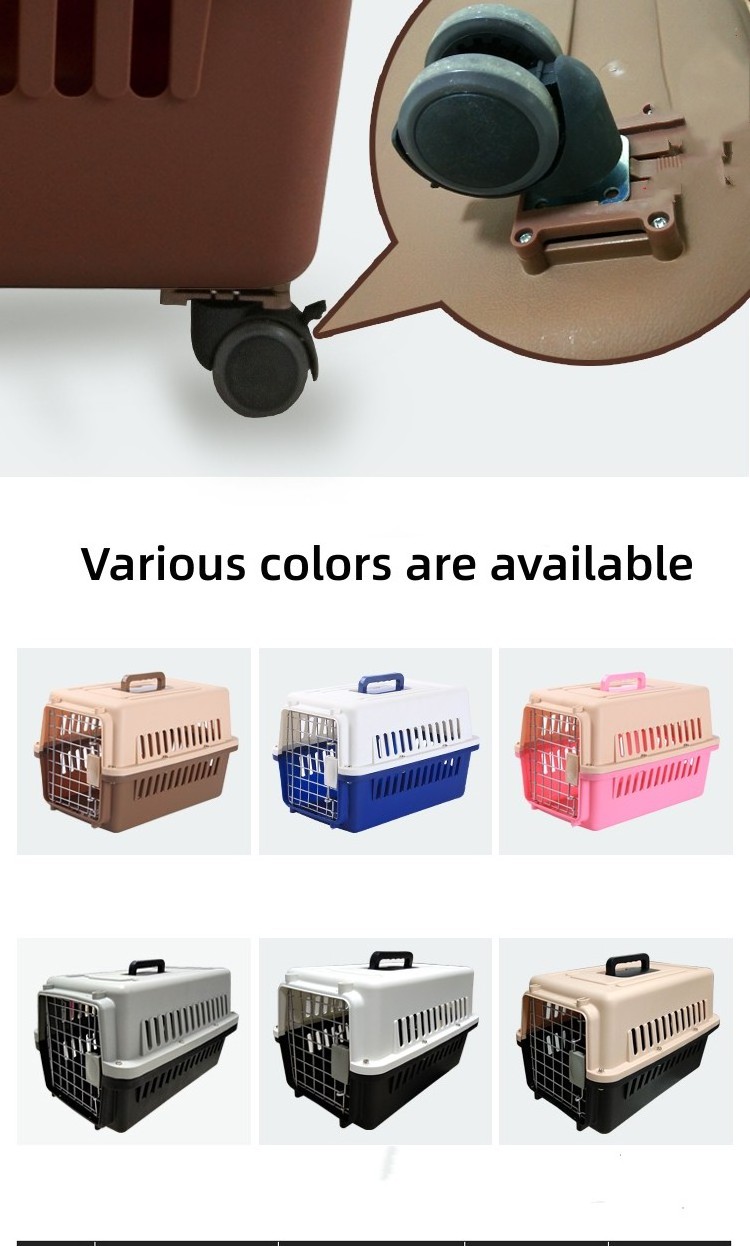 2023 Easy install Large space Air approved travel outdoor dog kennel box house with wheel plastic cat cage pet carrier for dog