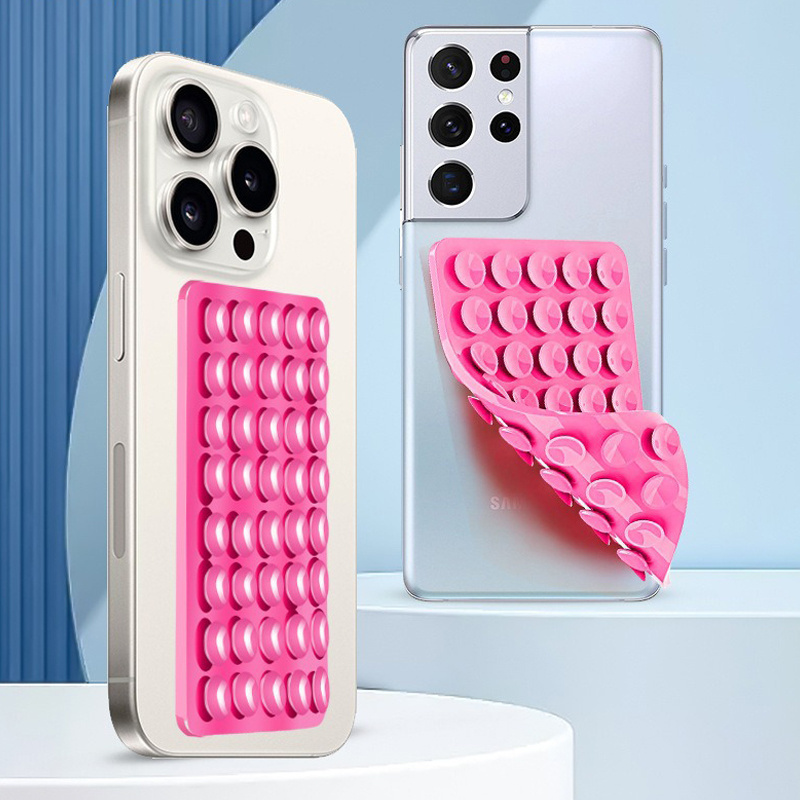 Anti Slip Wall Mobile Phone Mount Pad for GYM Toothbrush Bathroom Office Double-Sided Suction Cup Grip Silicone Phone Holder