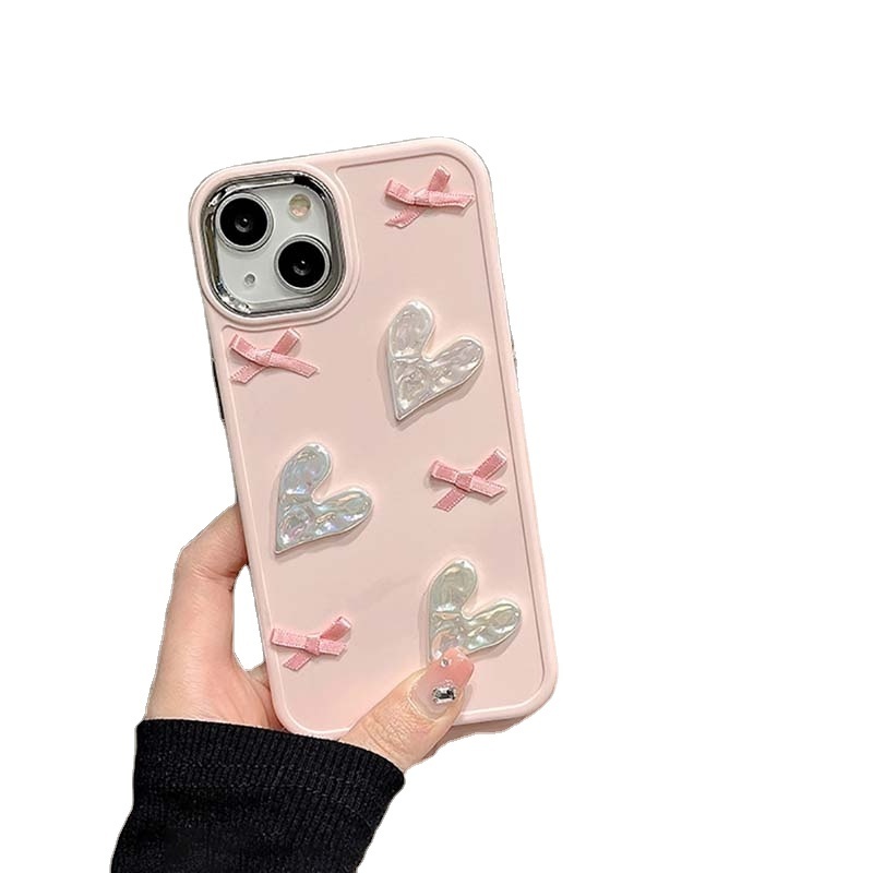 2024 Ins Kawaii Lace Cover For iPhone Pink Cute Cartoon Phone Case for Women Mobile Phone Accessories Case