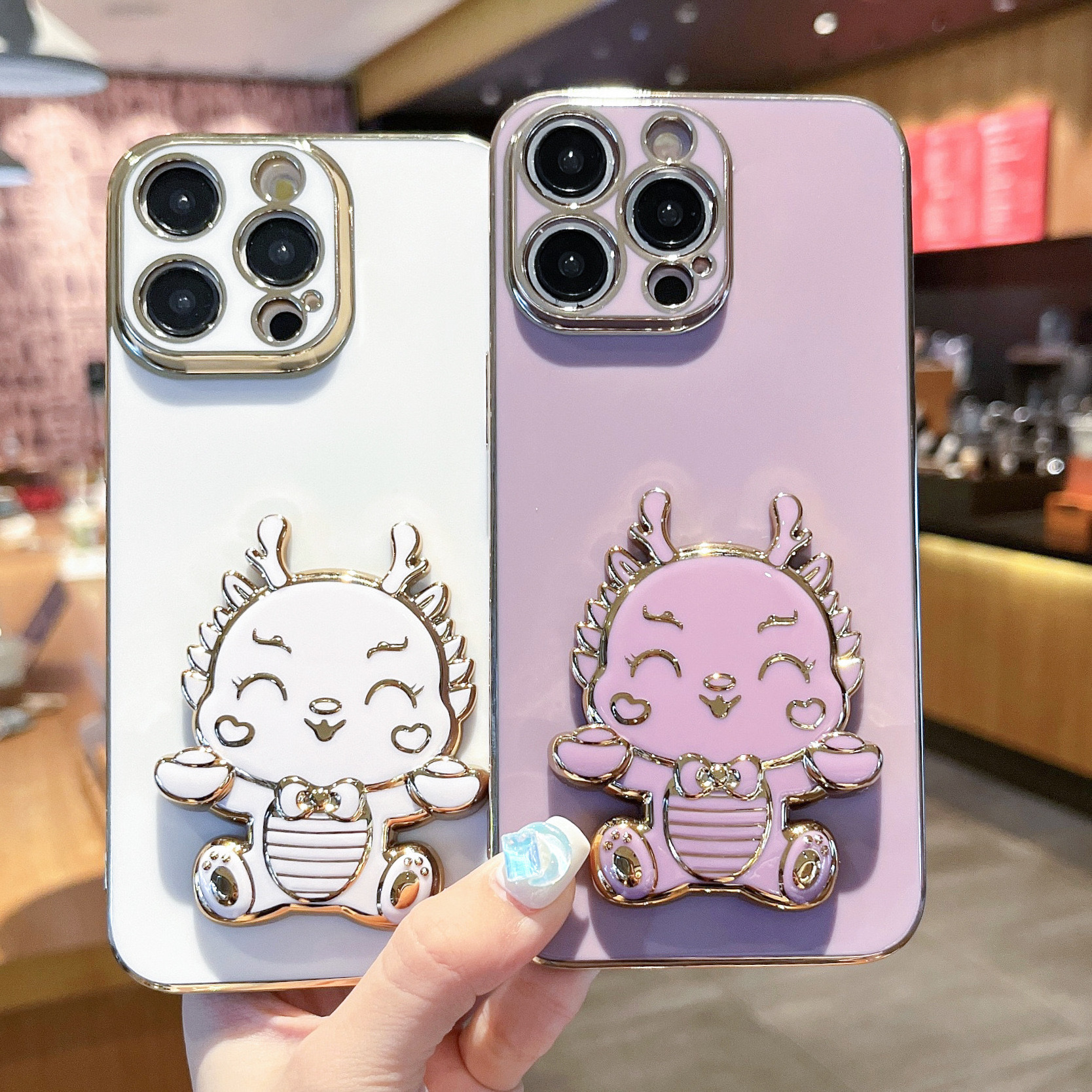 Mobile Phone Accessories Electroplated Cartoon Dragon Mobile Phone Holder Cellphone Kickstand Portable Mobile Phone Holder