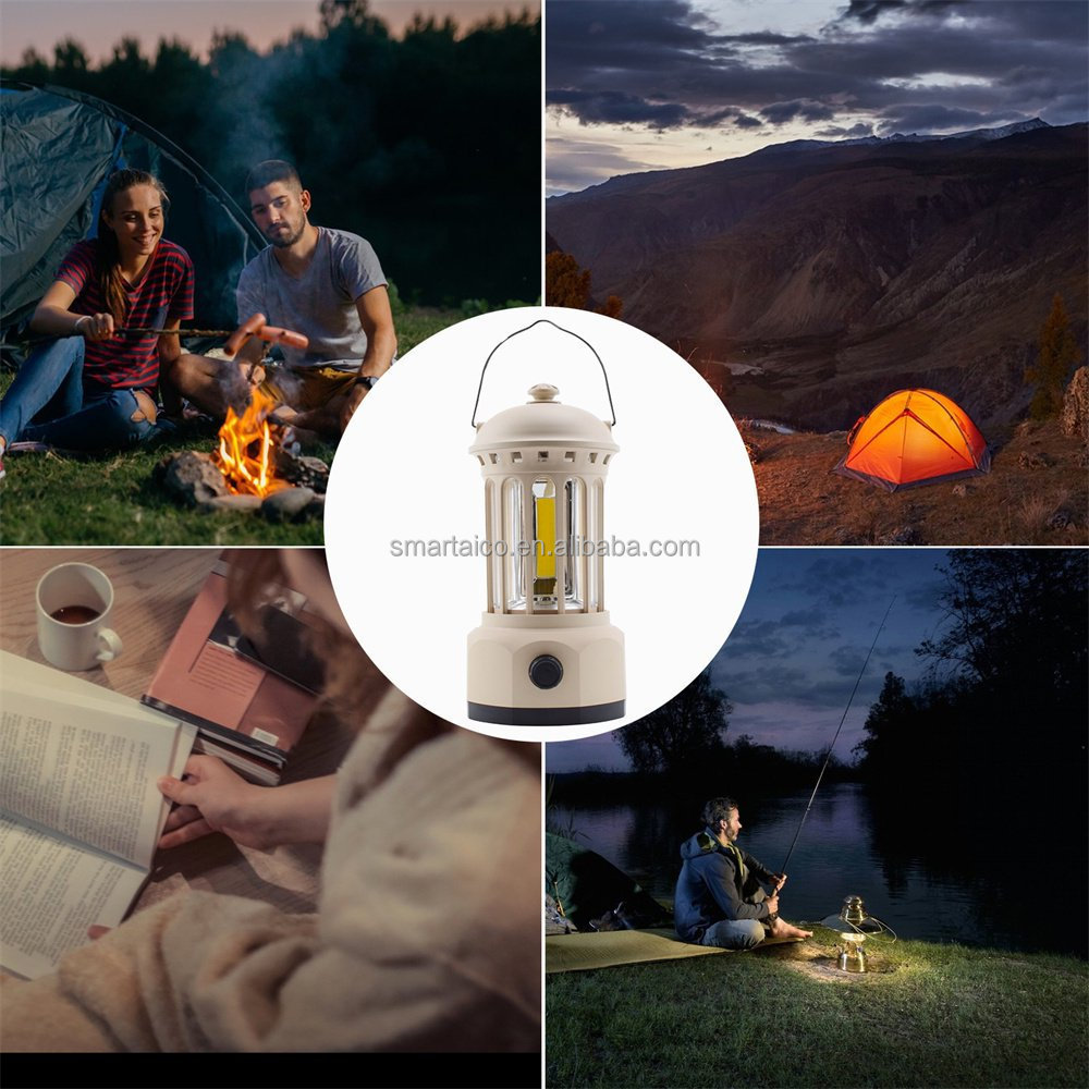 Fully Stepless Dimmable COB Battery Powered Camping Lantern Flashlight for Hurricane Emergency Survival Kits Hiking Outdoor