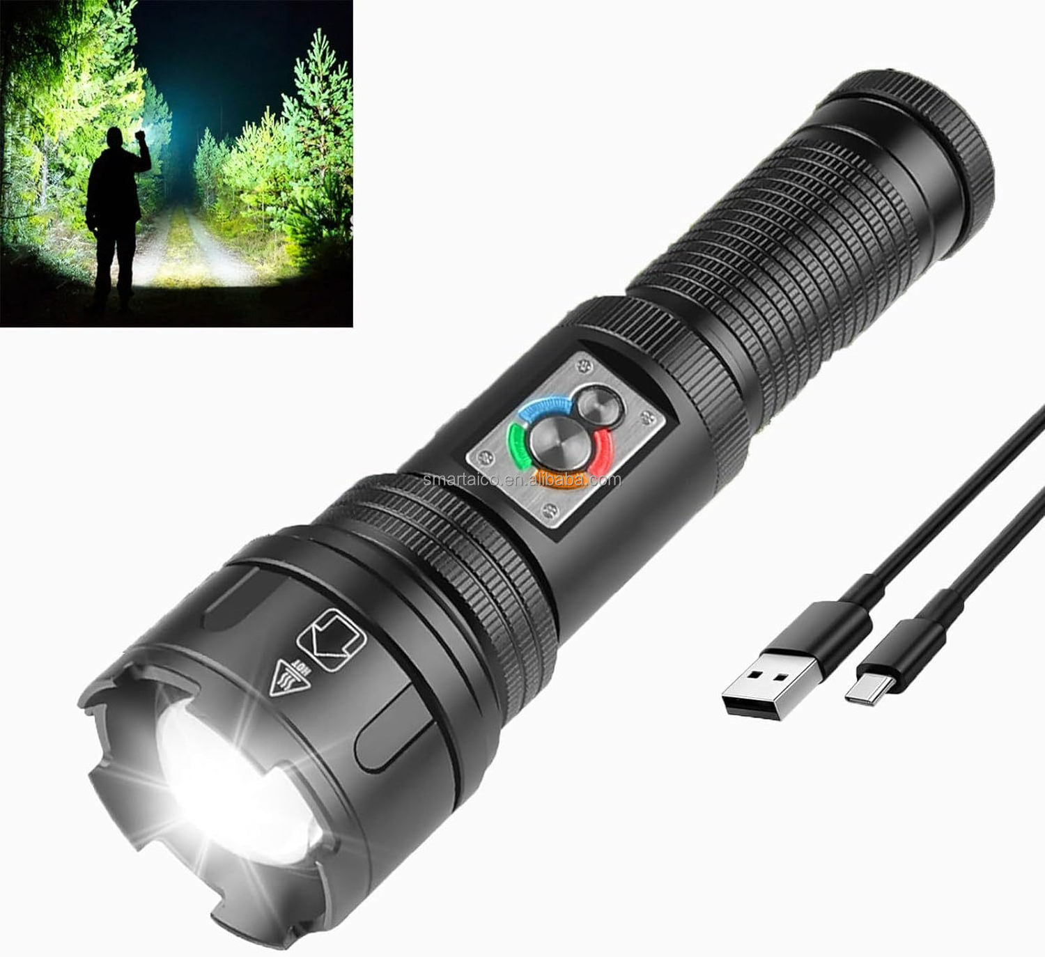 Powerful Waterproof Torch 10 Lighting Modes 5000 Lumen LED Tactical Flash Light Super Bright Flashlight Industrial 90 DC 5V 100