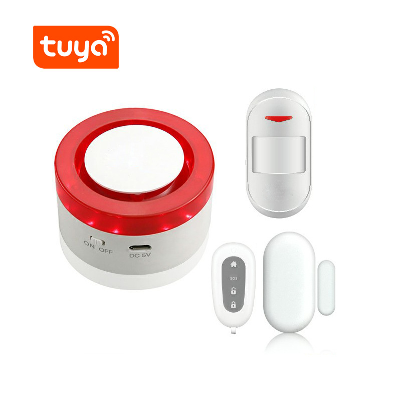 Tuya Smart WIFI mini siren alarm system motion sensor door sensor compatible with AIPOTEC Alexa