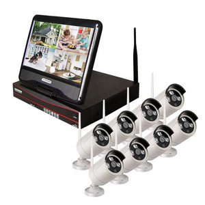 1080P Cctv NVR System 10 inch LCD Display 8 Channel Wireless Security Outdoor Surveillance IP Camera