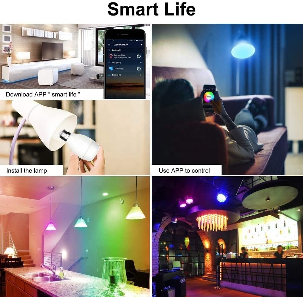 Smart Home LED CWRGB Color Changing E27 E26 Alexa LED WiFi 2.4G Dimmable Screw Bulb Compatible with Alexa and Google Home