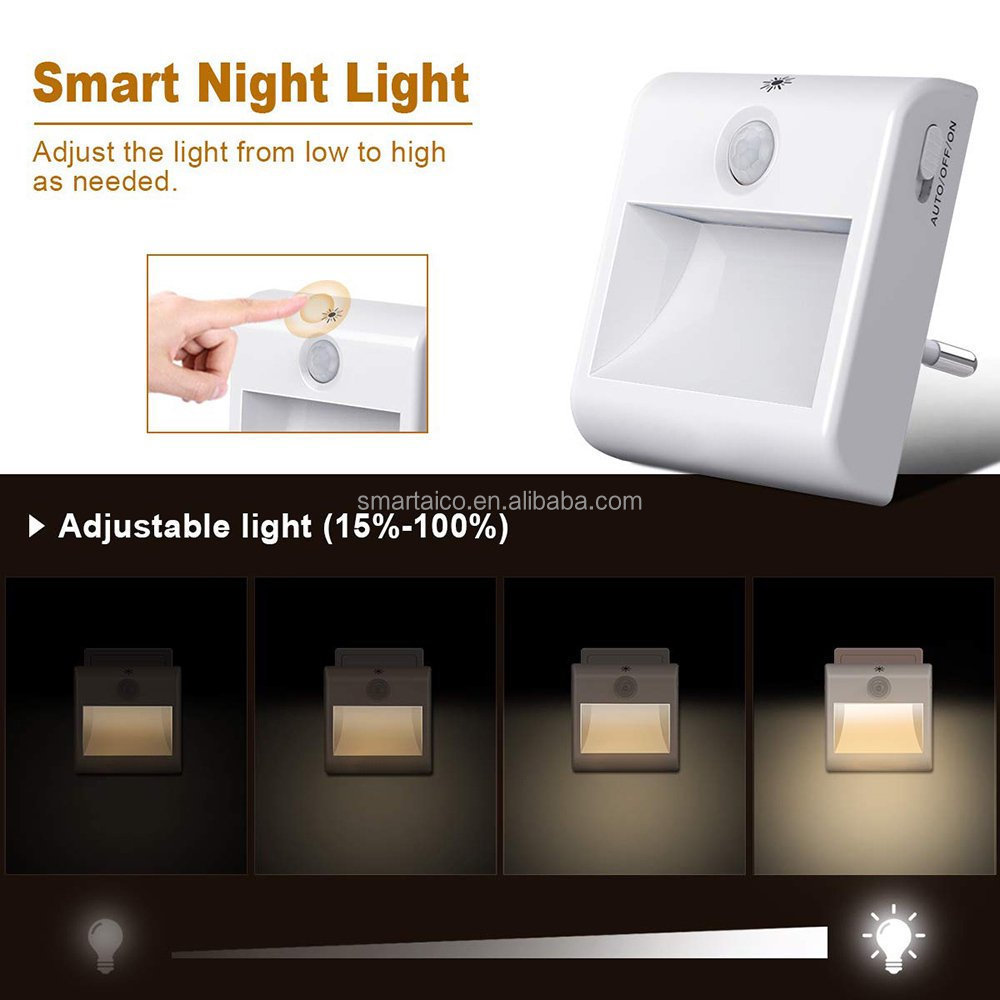 Energy Saving & Safety Automatic Sensor Lamp Warm White Eu Plug Auto Lighting LED Night Light