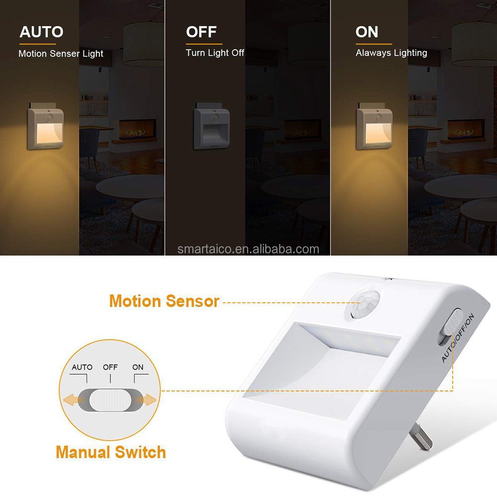 Energy Saving & Safety Automatic Sensor Lamp Warm White Eu Plug Auto Lighting LED Night Light