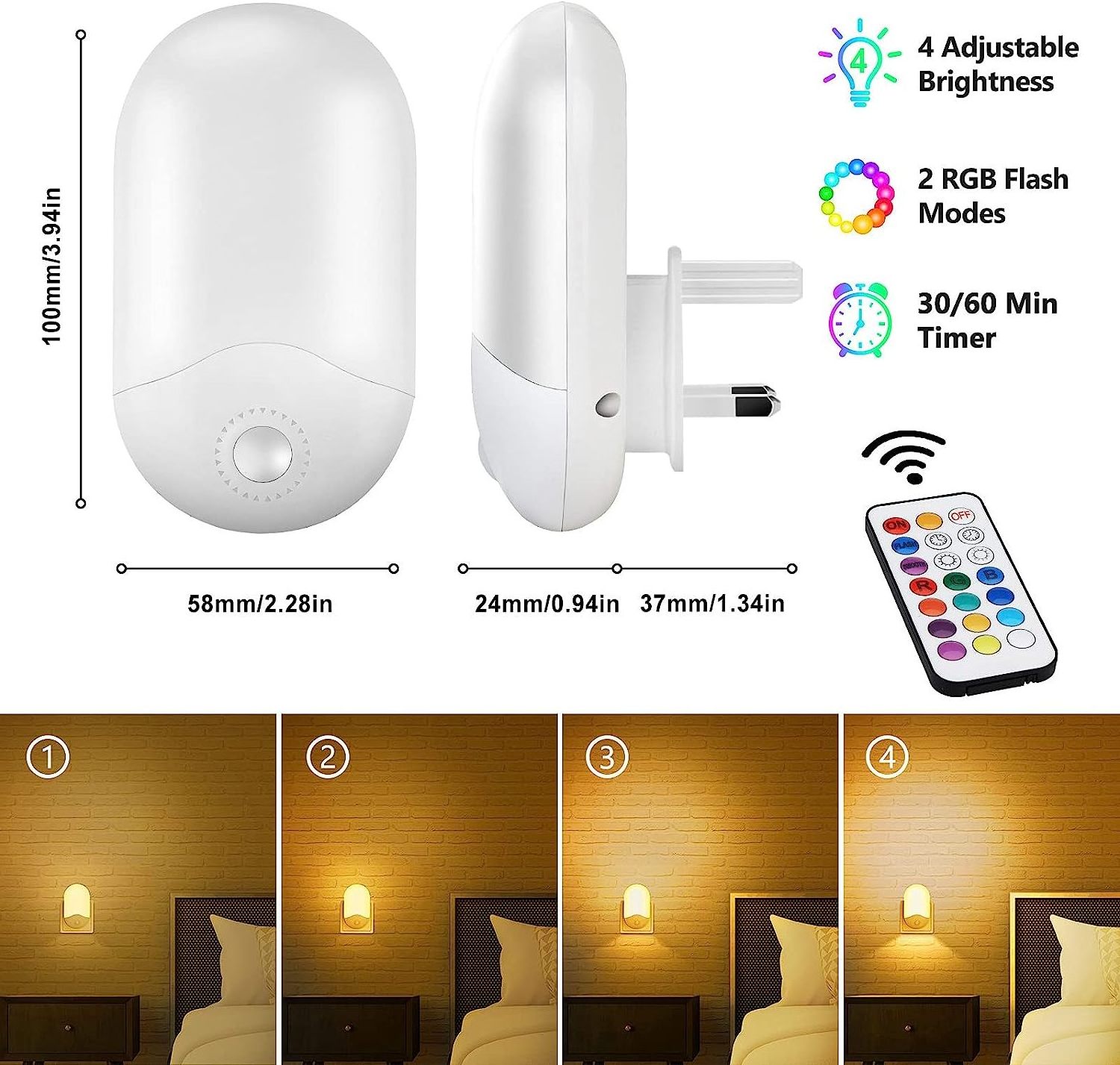 Mini LED Light Easily Plug in Bedside Lamp Modern Night Light Remote Control RGB soft Warm White