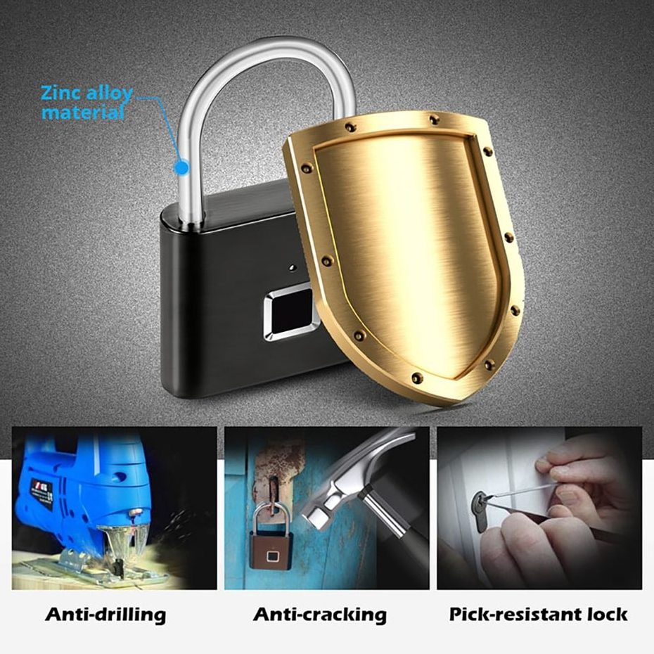 Smart Touch Fingerprint Door Lock USB Charging Keyless Anti Theft Padlock Travel Case Drawer Safety Lock