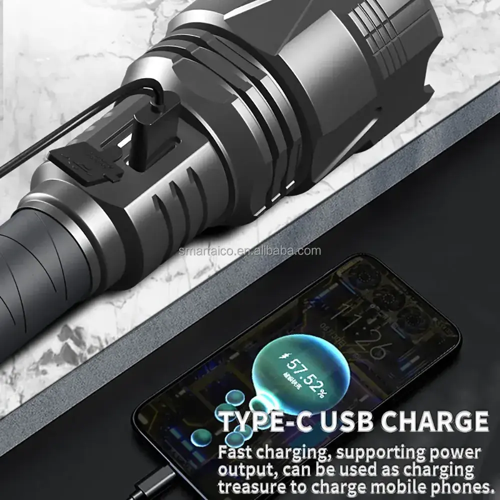 XHP360 Most Powerful 6000 lumen LED Flashlight 60W USB Rechargeable Torch Light 5000m High Power Flashlight