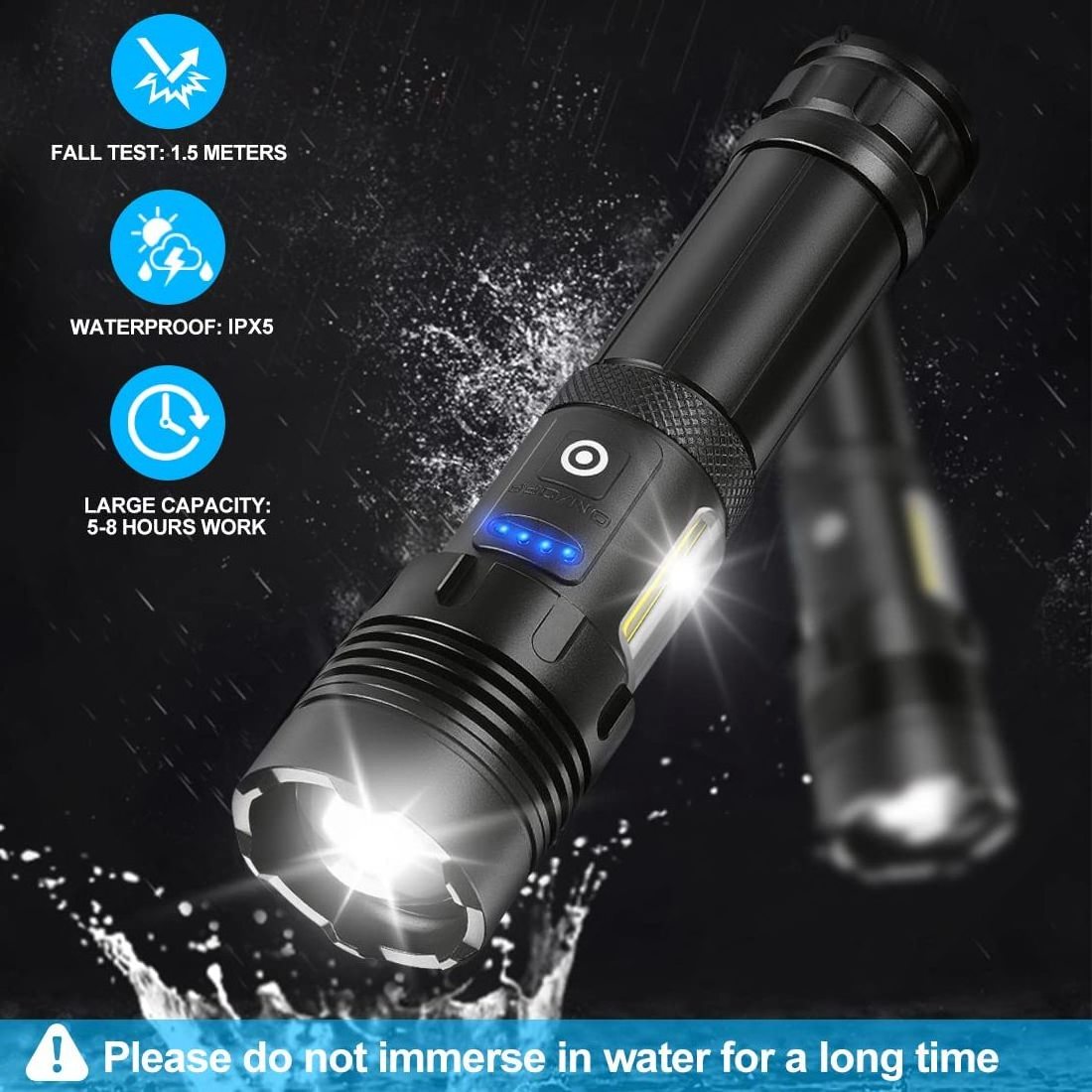 2000 High Lumens Waterproof Rechargeable LED Tactical Flashlight with 5000mah Battery for Emergencies Camping Hiking