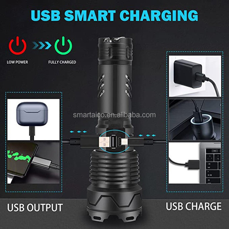 Outdoor Hiking Running Camping Emergencies Rechargeable High Lumens 3000 Lumens LED Handheld Military Grade Strong Flashlight