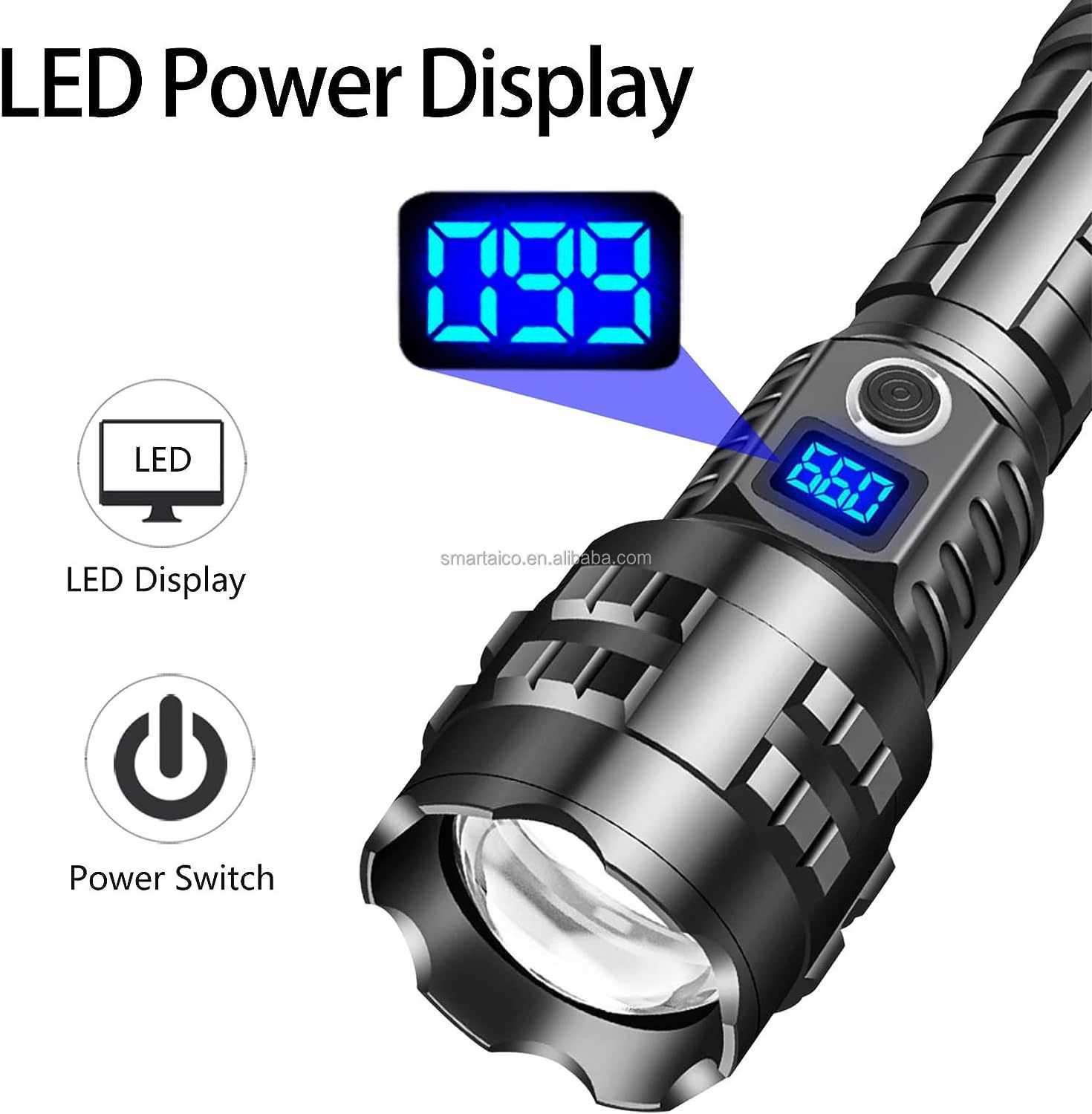 High Power 2000LM Spotlight LED Flashlight With Luminous Tail Glass Breaker Zoom Torch For Outdoor Camping Emergency