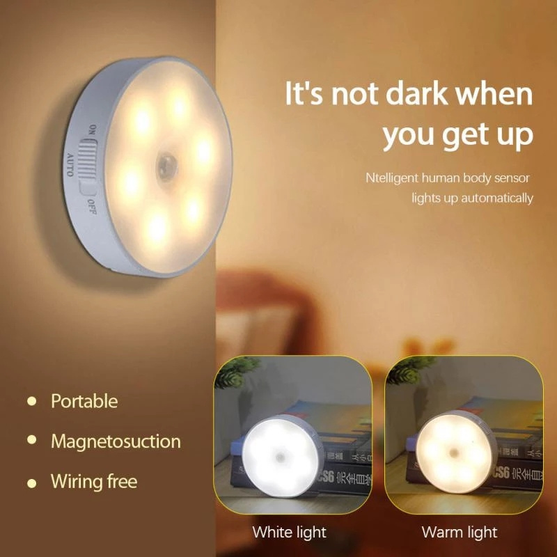 8 LED Motion Sensor Light Wireless Cabinet Stair Lamp USB Rechargeable Energy-saving Magnetic Night Light Bedroom Wall Lamp