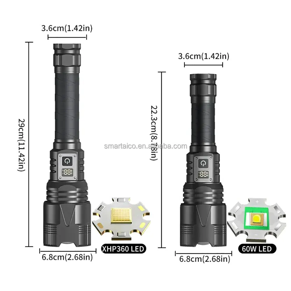 XHP360 Most Powerful 6000 lumen LED Flashlight 60W USB Rechargeable Torch Light 5000m High Power Flashlight