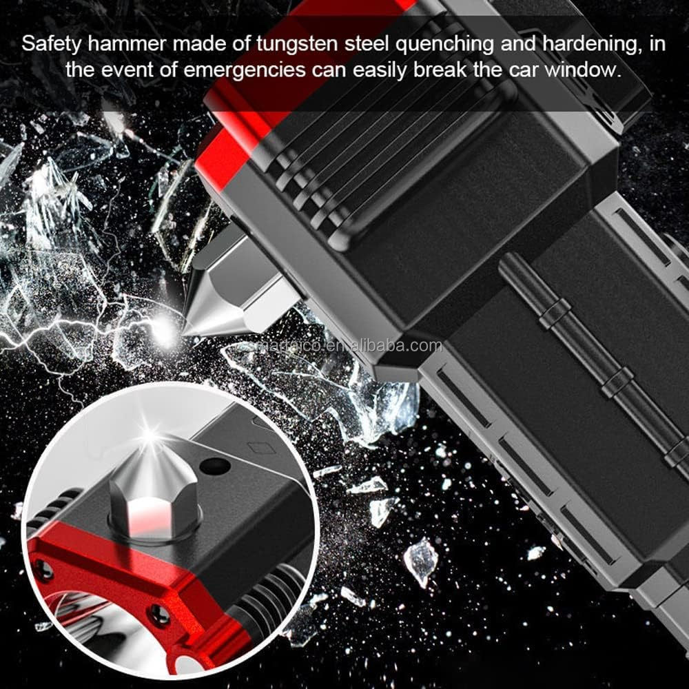 USB Rechargeable Multi-Function Strong Magnet Torch Safety Hammer Lifesaving LED Flashlight With Side Light