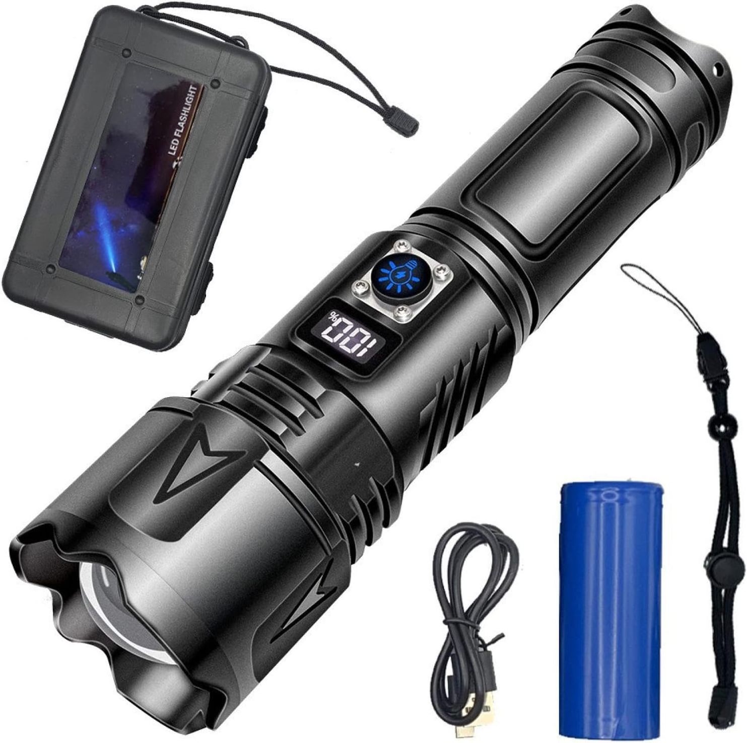 Powerful Tactical Flashlight Rechargeable Battery Torches LED Super Bright for Dog Walking Hiking Emergency Gift