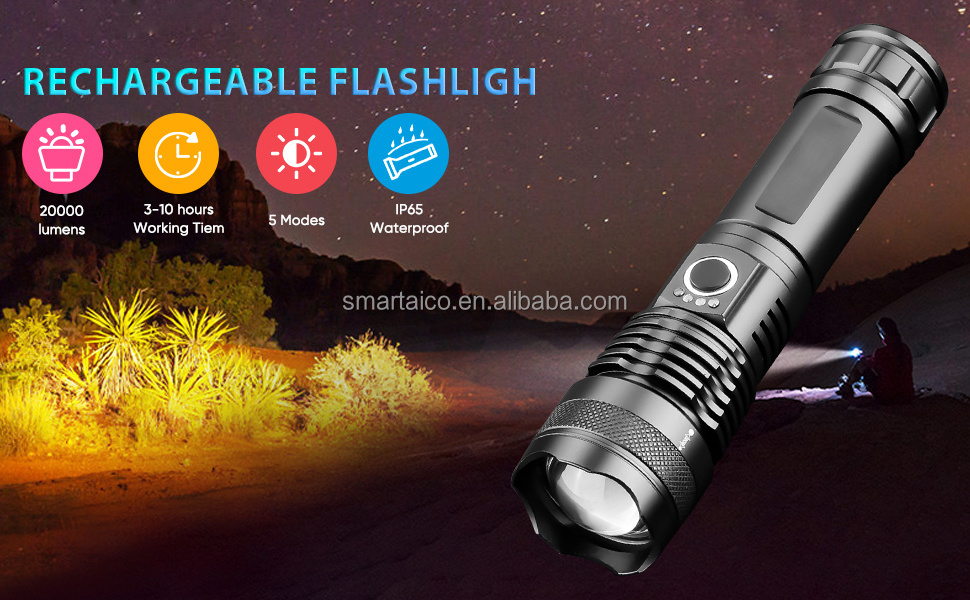 5 Modes Zoomable Waterproof Torch High Powered 2000 Lumens Super Bright Tactical LED Flashlight