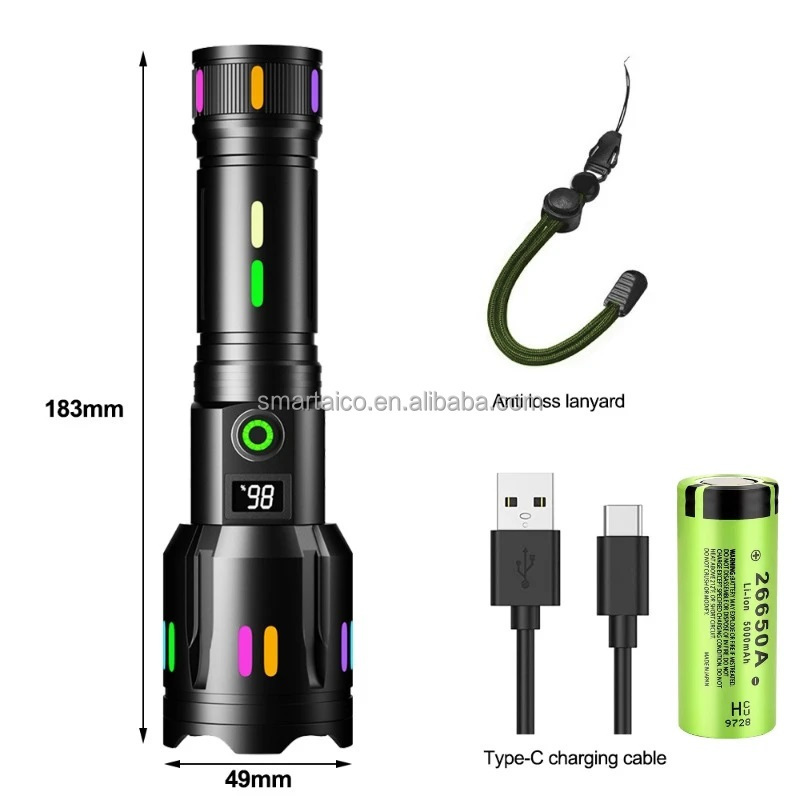 Hunting Fluorescent Torch Light Zoom Power Display USB Charging White Laser LED Flashlight